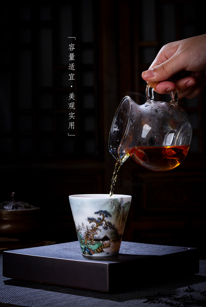 St the ceramic kung fu tea master cup pure hand draw pastel pine lushan mountain water sample tea cup jingdezhen tea by hand