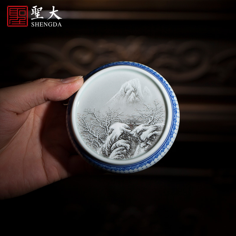 Holy big ceramic cover want friends buy hand - made color ink heap of white snow cover all hand jingdezhen tea accessories cover frame