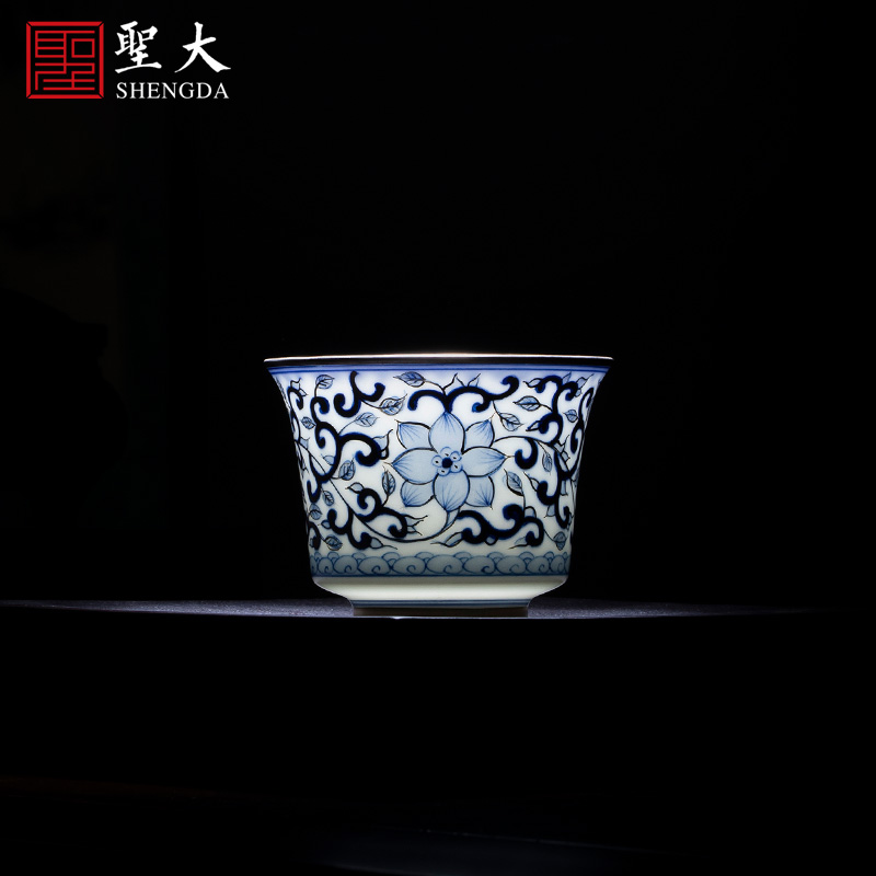 Blue and white trace silver Santa teacups hand - made ceramic kung fu put lotus flower cup sample tea cup manual of jingdezhen tea service master