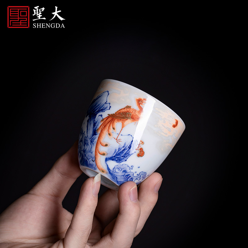 Santa teacups hand - made porcelain ceramic kung fu dou alum red see colour red phoenix in morning figure lying fa cup jingdezhen tea by hand