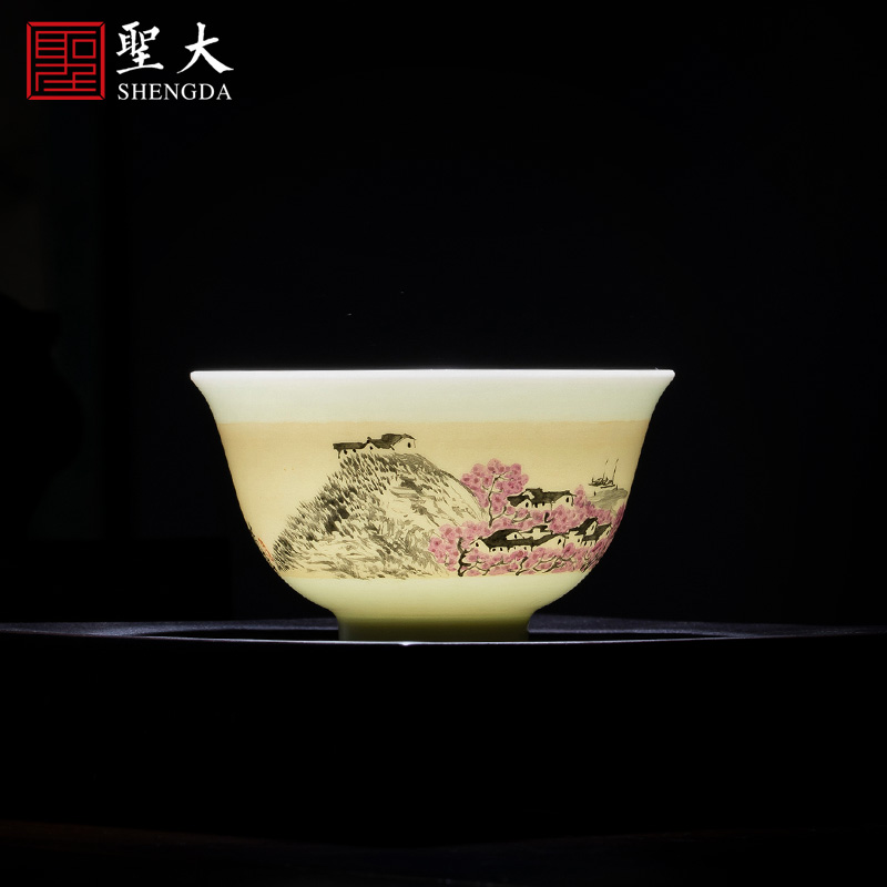 Santa teacups hand - made ceramic kung fu new color poetry peach brook masters cup sample tea cup full manual of jingdezhen tea service