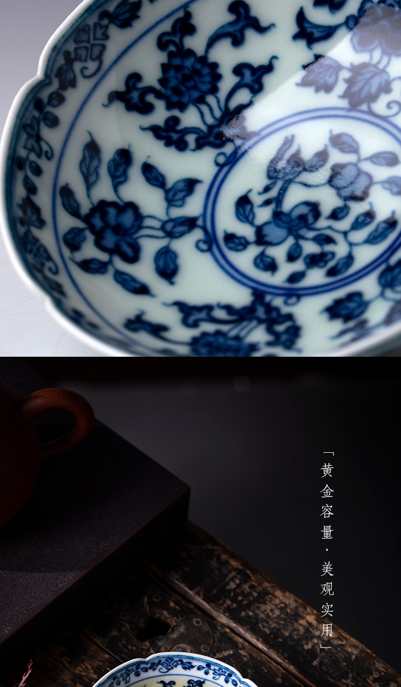 Holy big blue and white flowers and teacups hand - made ceramic kungfu archaize grain haitang expressions using tea cups of jingdezhen tea service master