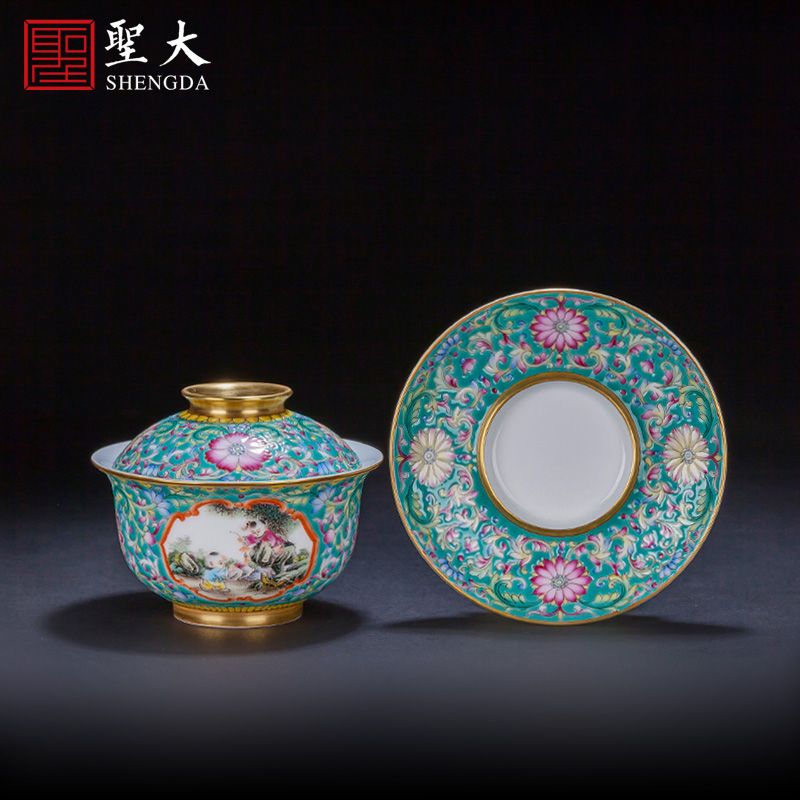 Holy big ceramic and stone green tie up branch flowers open the window to the infant play enamel tureen all hand of jingdezhen tea service