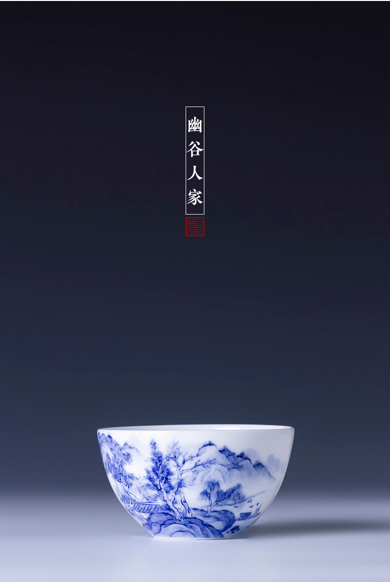 Holy big blue and white valley teacups hand - made ceramic kung fu family lie fa cup cup all hand of jingdezhen tea service master