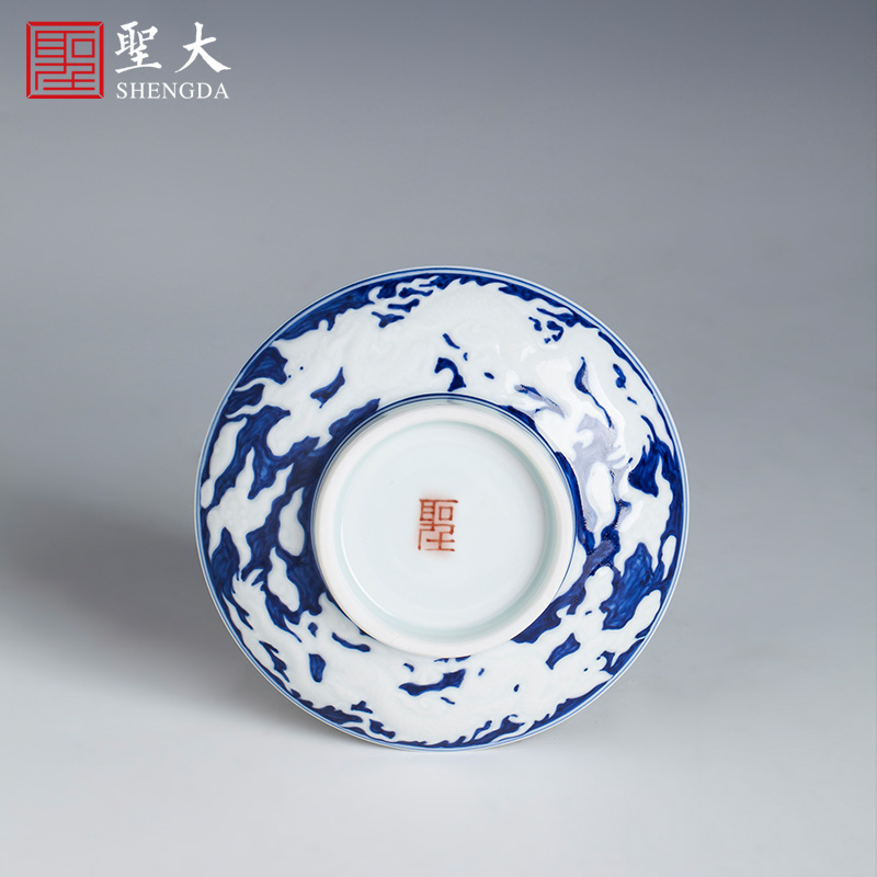 St large ceramic three tureen teacups hand - made jingdezhen blue and white embossed white dragon grain tureen manual kung fu tea set