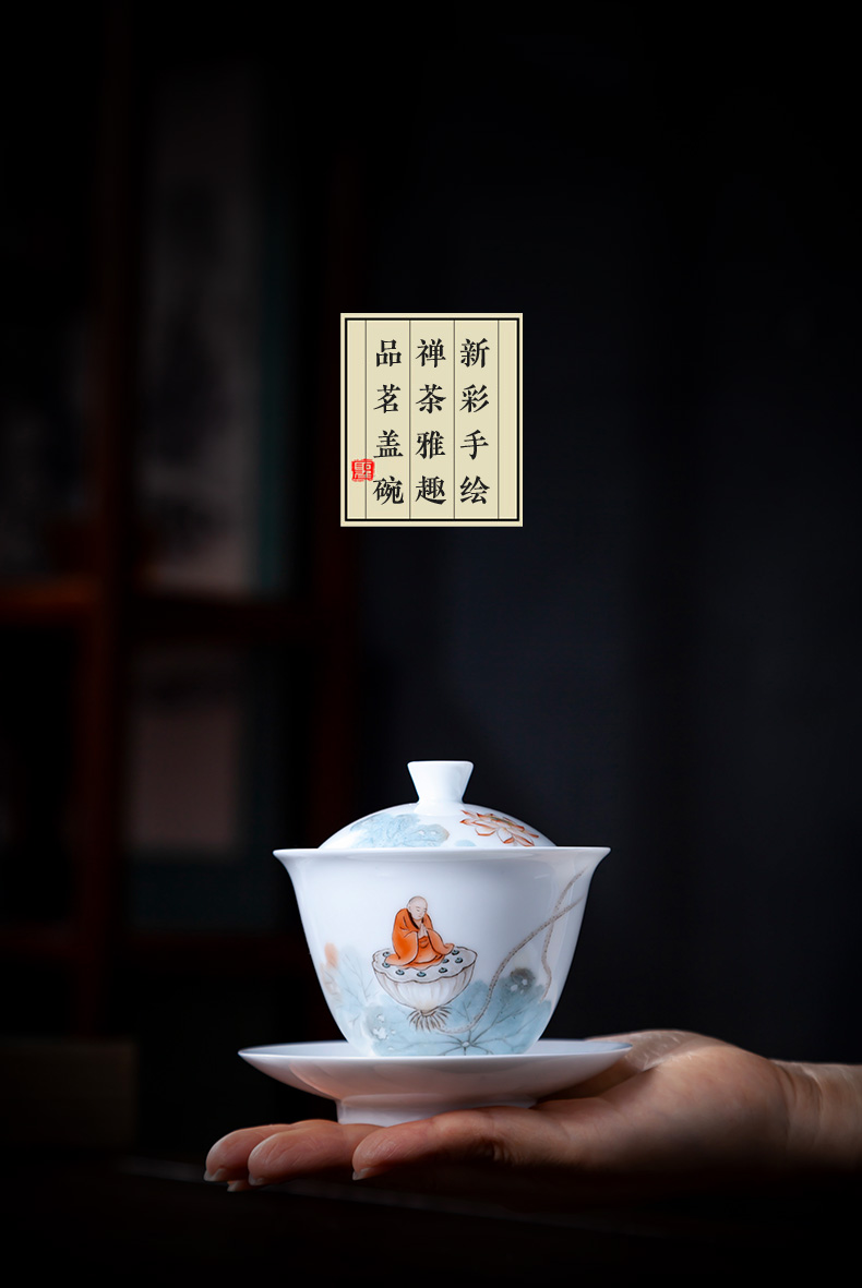 The large ceramic three new color figures make tea tureen teacups hand - made jingdezhen all hand tea tea cups