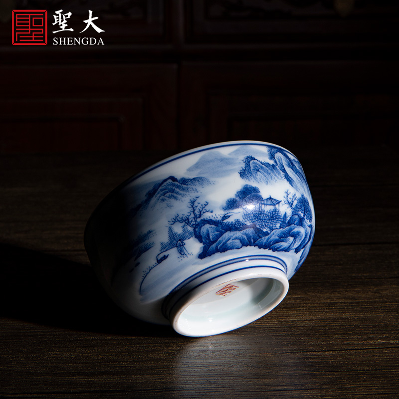 Santa jingdezhen ceramic kung fu tea cup pure manual hand - made of blue and white "qingchuan range master tea cup
