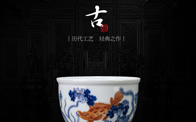 Holy big pure hand - made ceramic blue vitriol color red lotus left le figure cylinder cup cup all hand of jingdezhen tea service master