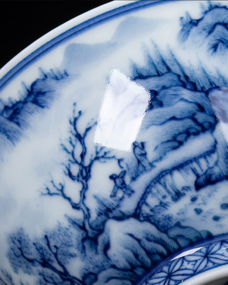 St big blue and white landscape within the creek in the teacups hand - made ceramic kung fu poetry masters cup sample tea cup of jingdezhen tea service