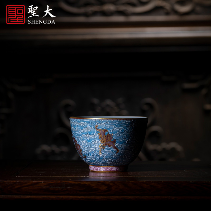 Santa teacups hand - made azure glaze see colour wufu ceramics kung fu masters cup sample tea cup manual of jingdezhen tea service