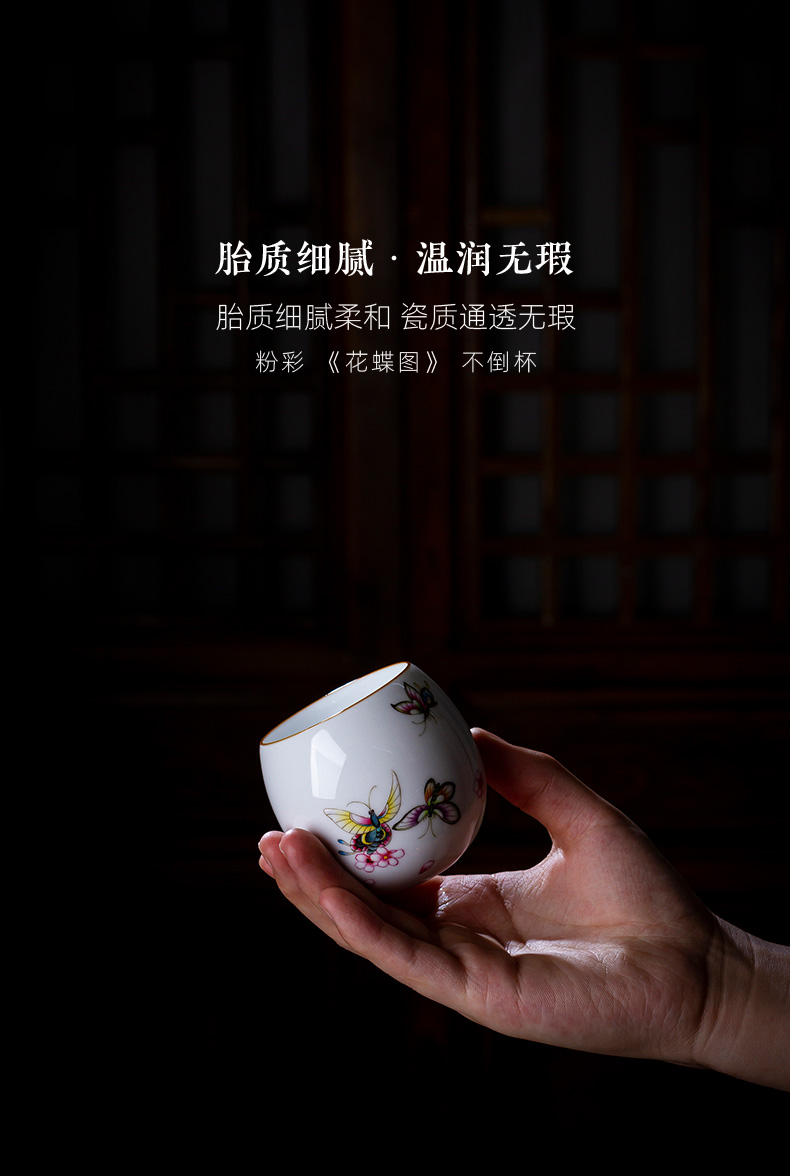 Holy big ceramic kung fu tea master cup hand - made famille rose flower butterfly not cup of jingdezhen manual sample tea cup of tea