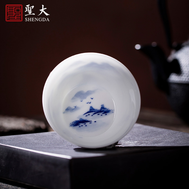 The big blue and white landscape, poly real teacups hand - made ceramic kung fu masters cup sample tea cup all hand of jingdezhen tea service