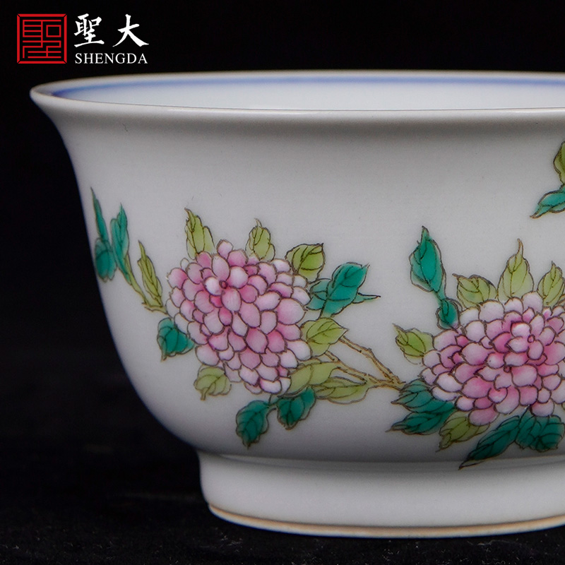 Santa teacups hand - made ceramic kungfu blue tie up branch lotus powder enamel hydrangea master jingdezhen tea sample tea cup