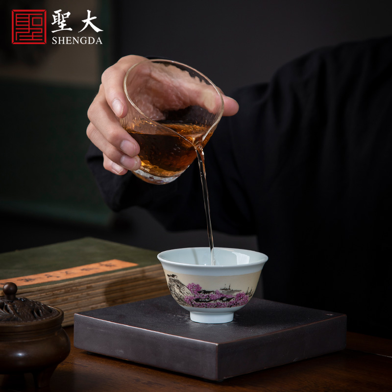 Santa teacups hand - made ceramic kung fu new color poetry peach brook masters cup sample tea cup full manual of jingdezhen tea service