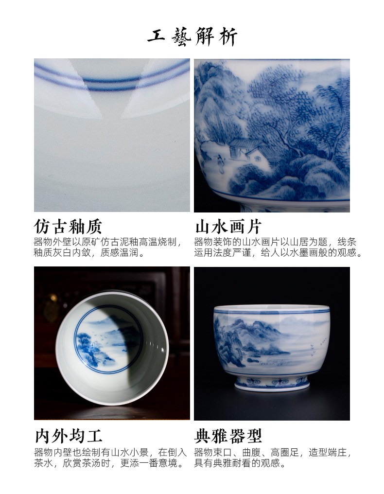 The big blue and white "want friends on" best CPU, jingdezhen ceramic pure hand - made tea sample tea cup kung fu tea cups