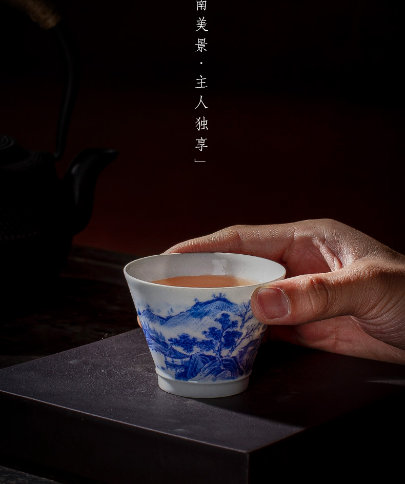 St the ceramic kung fu tea master cup hand - made jingdezhen blue and white landscape perfectly playable cup tea sample tea cup by hand