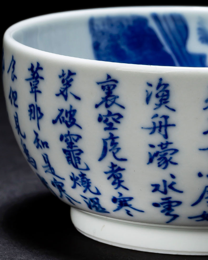 The big blue and white dongpo well post teacups hand - made ceramic kung fu masters cup all hand jingdezhen tea cup