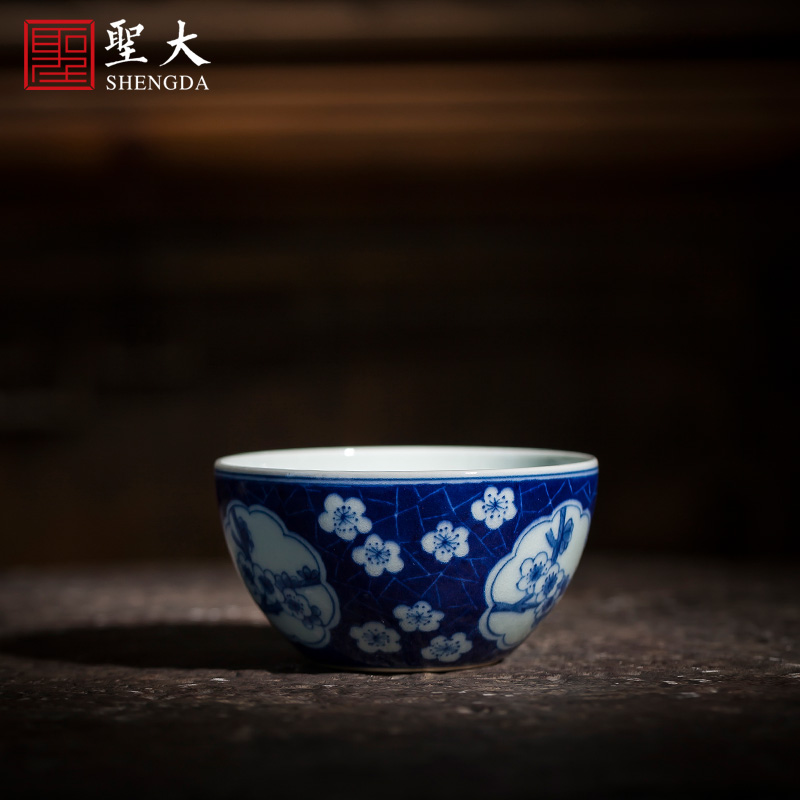 Santa teacups hand - made ceramic kungfu maintain blue window ice may lie in the fa cup cup of jingdezhen tea service master