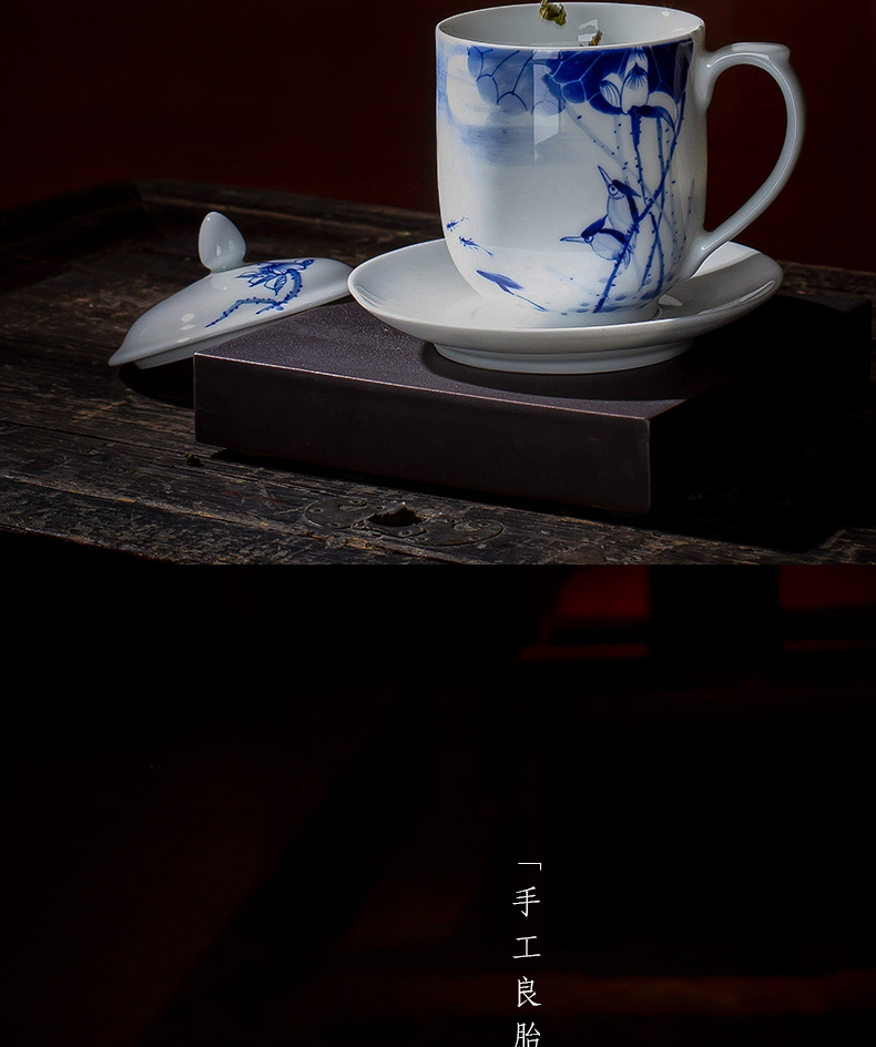 Holy big office cup hand - made ceramic porcelain cup with disc of a tea cup of jingdezhen tea service manually handle the boss cup