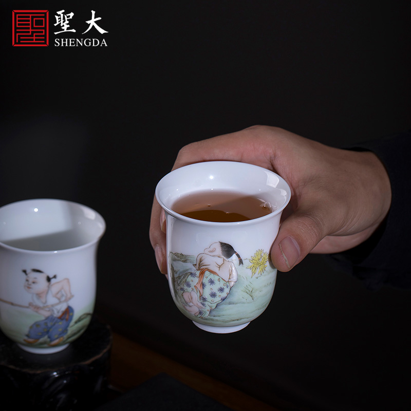 Santa teacups hand - made ceramic kungfu pastel summer tong qu set of jingdezhen tea cup master cup single CPU hand