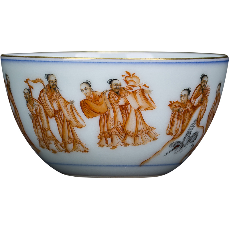 Holy big bowl archaize ceramic tea kangxi alum red and black color group of celestial masters cup all hand of jingdezhen tea service