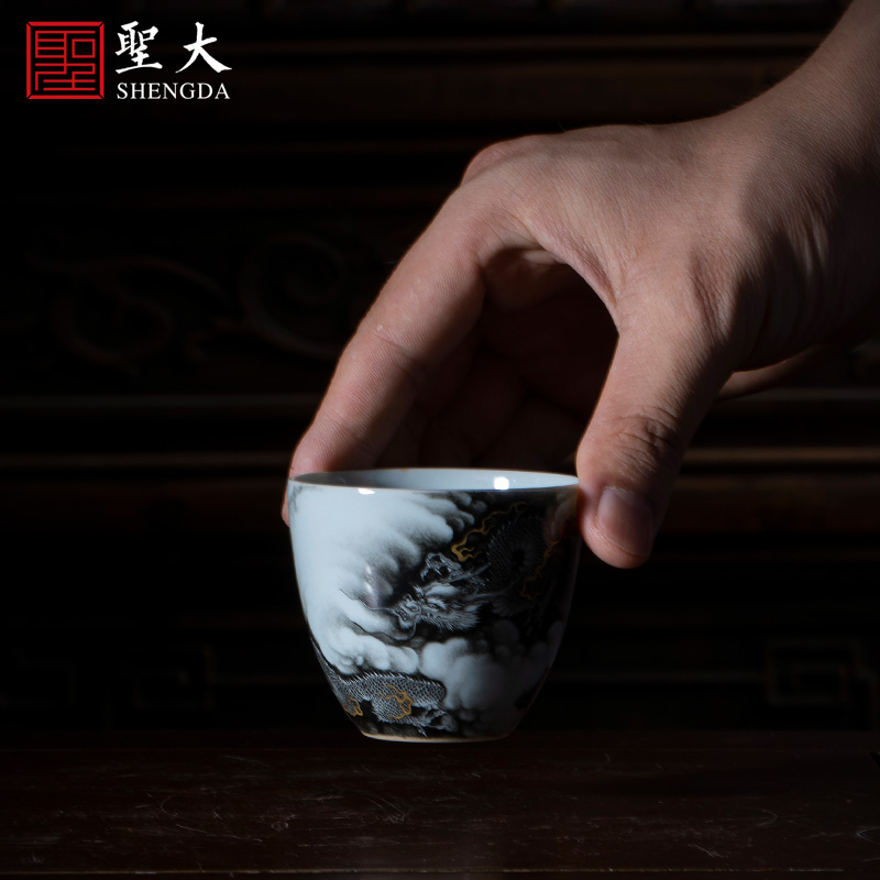 Holy big ceramic kung fu teacups hand - made color ink paint "hidden dragon master cup sample tea cup of jingdezhen tea service