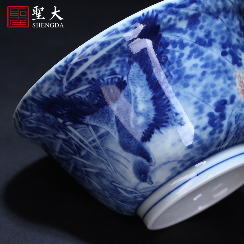 The large ceramic three tureen tea bowl of pure hand - made figure tureen jingdezhen blue and white LuYan tea set manually by hand