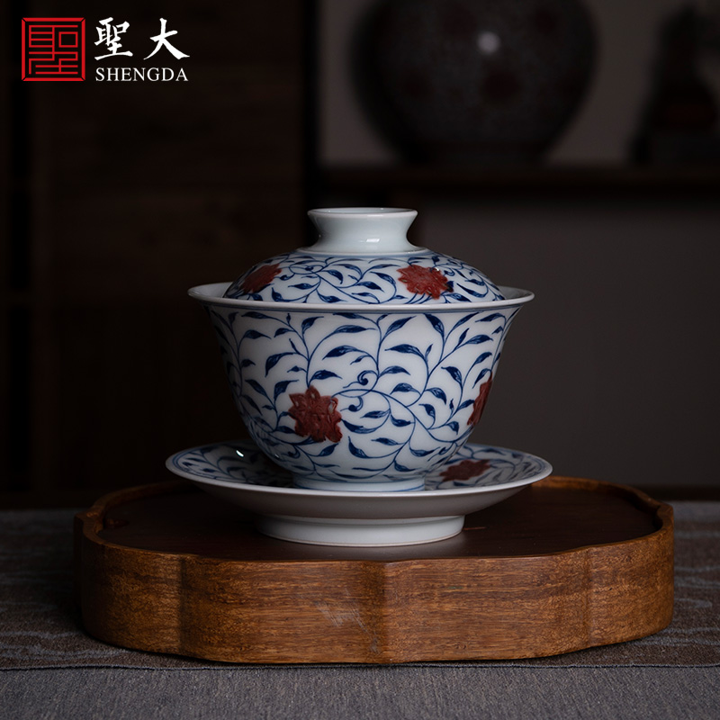 Holy big ceramic kung fu tea cup pure manual hand - made tea set blue lotus pattern master cup sample tea cup youligong tangled branches