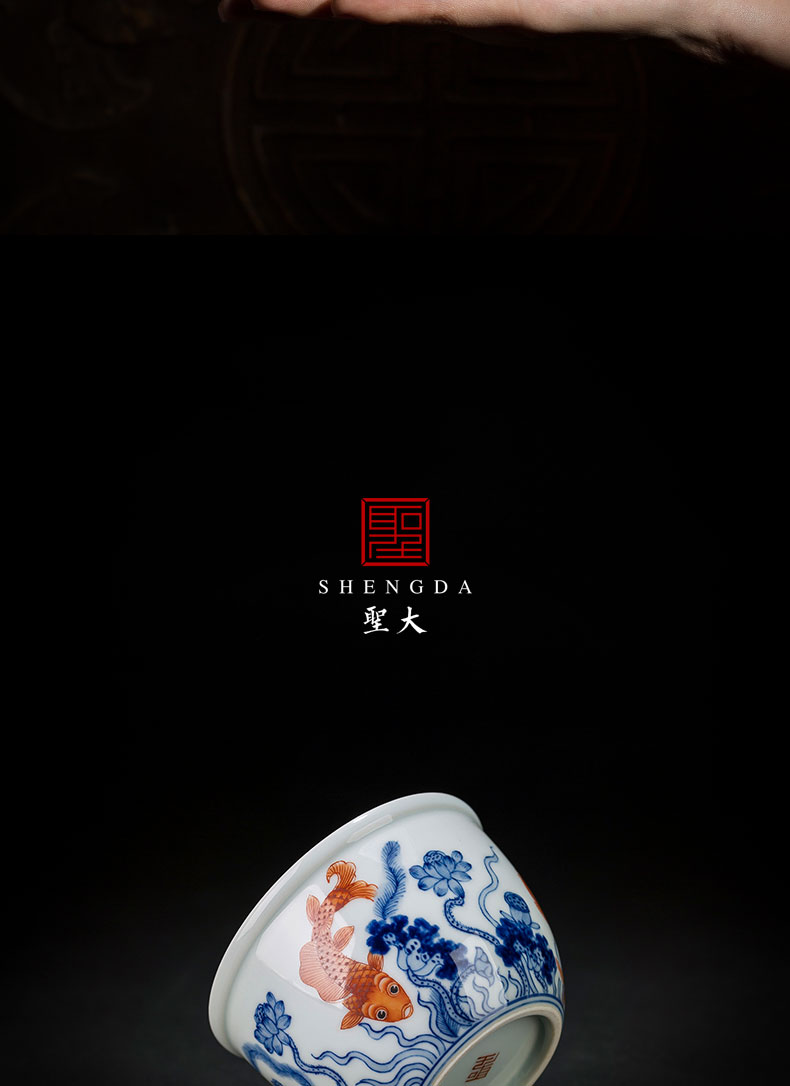 Holy big pure hand - made ceramic blue vitriol color red lotus left le figure cylinder cup cup all hand of jingdezhen tea service master