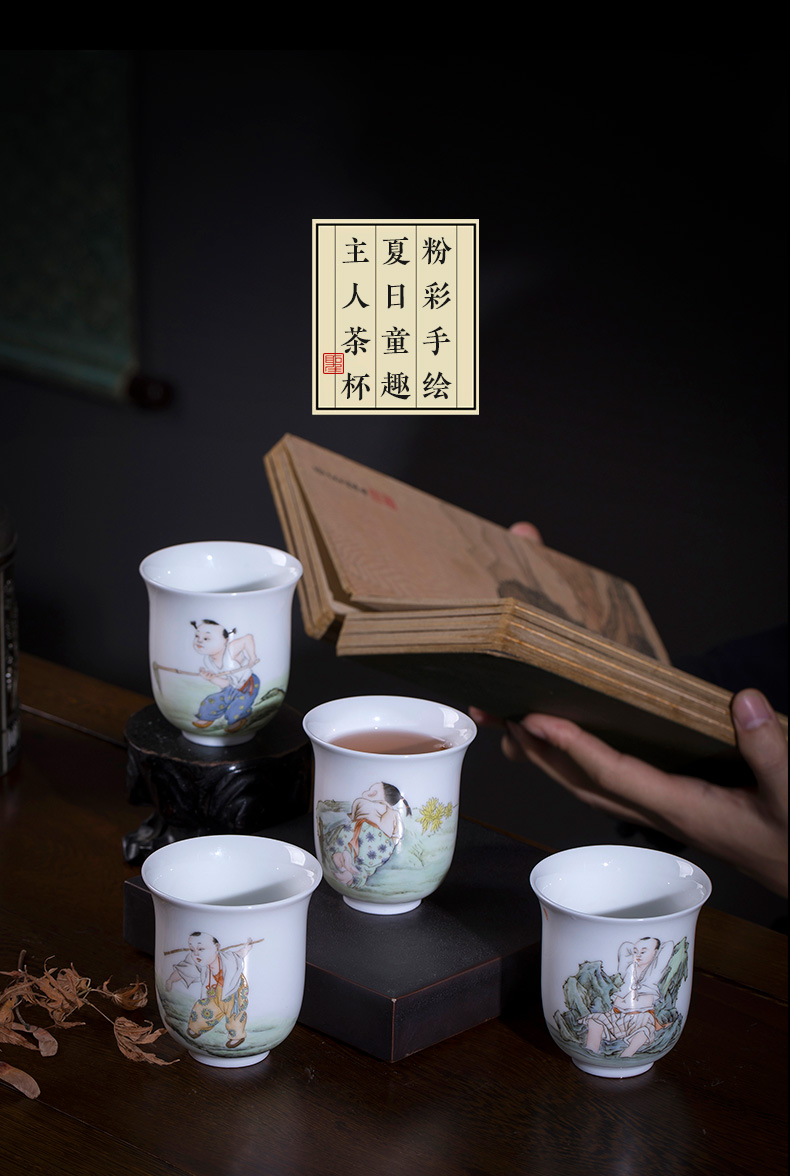 Santa teacups hand - made ceramic kungfu pastel summer tong qu set of jingdezhen tea cup master cup single CPU hand