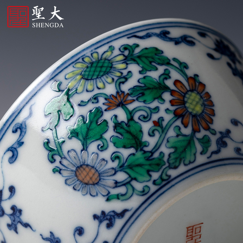 Holy big ceramic kung fu tea master cup of pure hand - made porcelain dou CaiTuan by lines cylinder cup jingdezhen tea by hand