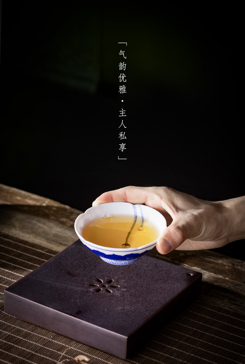 Holy big ceramic kunfu tea sample tea cup pastel blue fight early lotus lotus petals grain kwai expressions using jingdezhen tea by hand