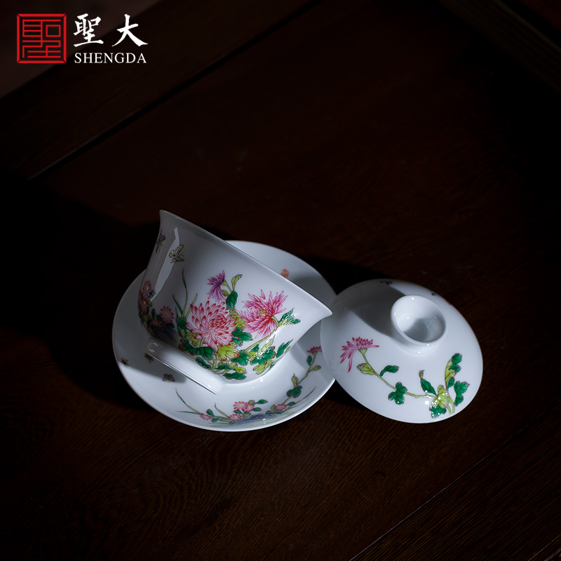 Holy big three to tureen hand - made ceramic colored enamel is the spit tureen tea bowl full manual of jingdezhen tea service