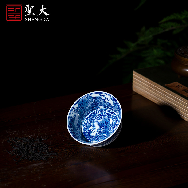 Holy big blue and white full cup sample tea cup hand - made ceramic kung fu wulong lines master cup of jingdezhen tea service by hand