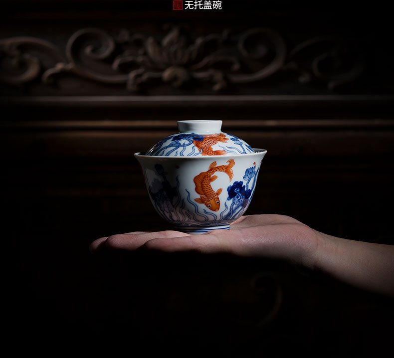 St large ceramic three tureen blue vitriol color red lotus left le figure no riding tureen all hand of jingdezhen tea service