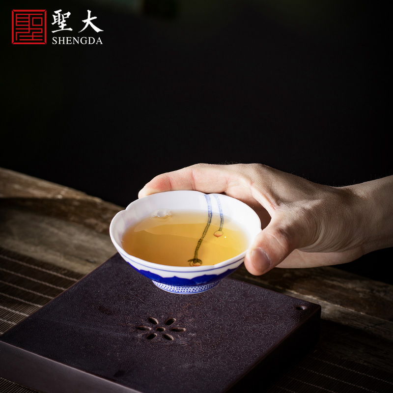 Holy big ceramic kunfu tea sample tea cup pastel blue fight early lotus lotus petals grain kwai expressions using jingdezhen tea by hand