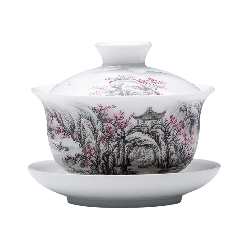 The large ceramic three tureen teacups hand - made color ink shangri - la bowl is all hand jingdezhen kung fu tea set