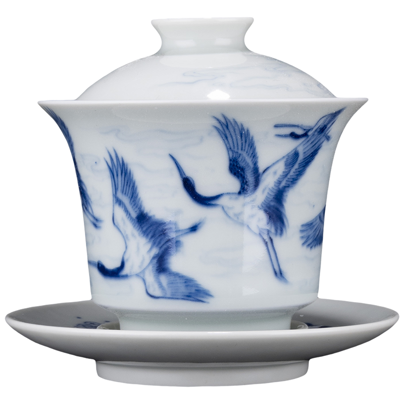 Holy big blue and white "James t. c. na was published far tureen jingdezhen ceramic checking hand - made of high - grade ceramic kung fu tureen