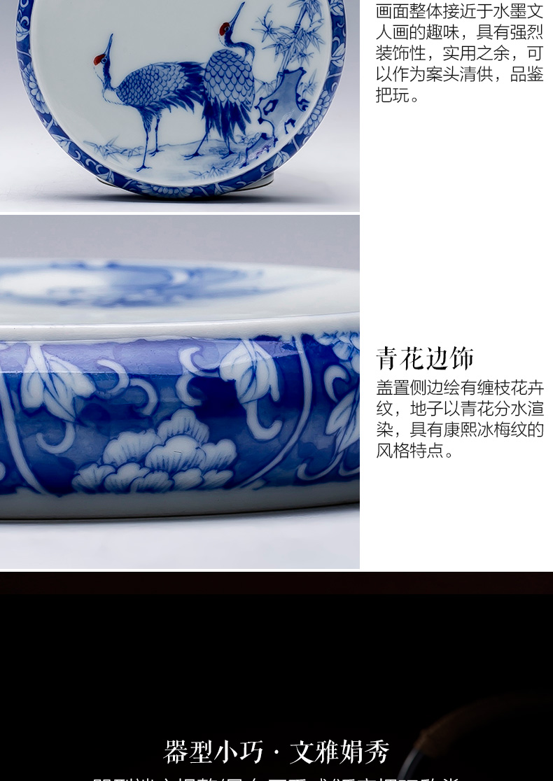 The big buy blue and white moonlit double crane, hand - made ceramic cover cover all hand jingdezhen kung fu tea accessories cover holder frame