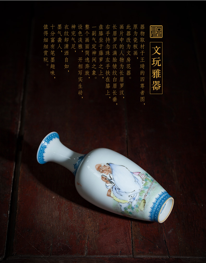 Santa jingdezhen ceramic vases, flower implement characters by hand antique wang long eyebrow powder enamel lohan willow bottles of furnishing articles