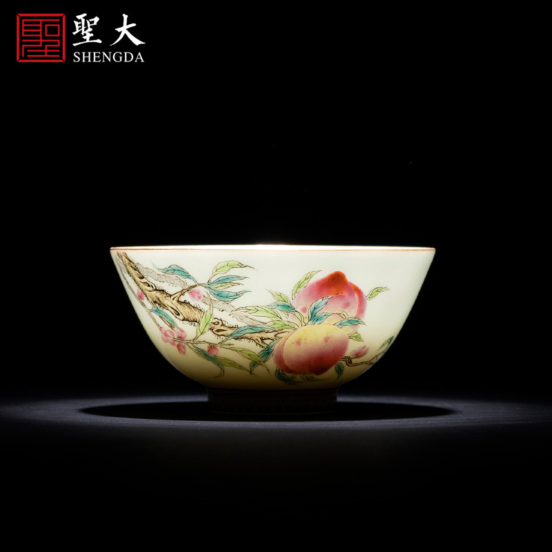 Santa teacups hand - made ceramic kungfu pastel flat peach life of masters cup sample tea cup full manual of jingdezhen tea service
