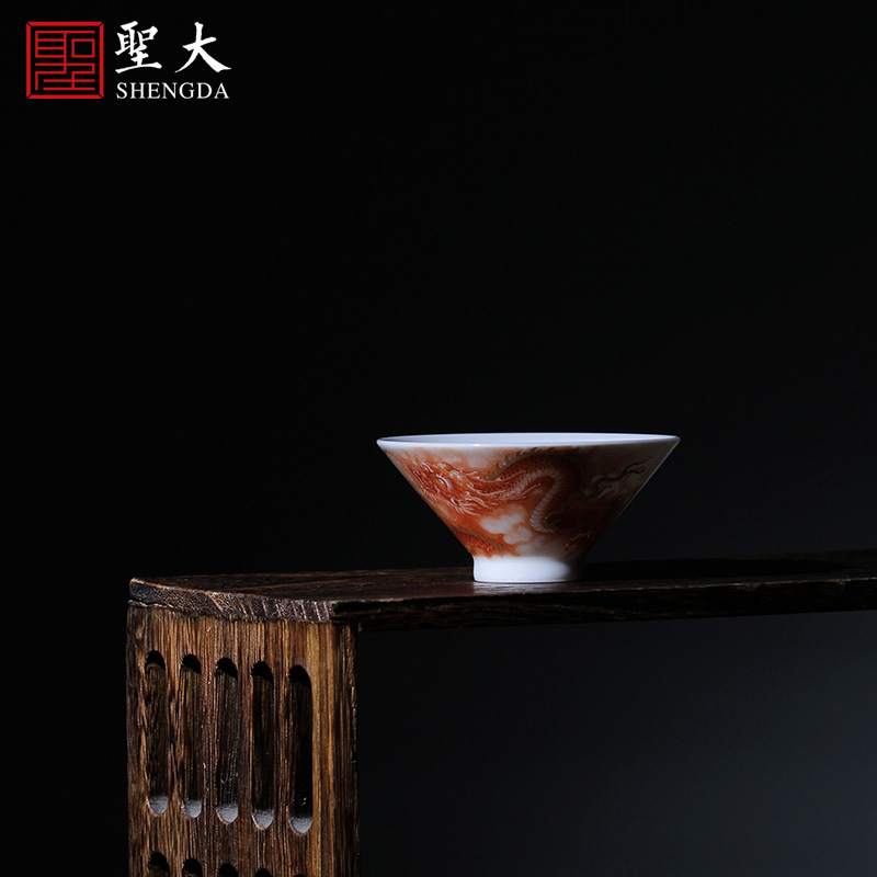 Holy big pure hand - made ceramic kung fu tea cups alum red see flying cloud hat to a cup of pure manual of jingdezhen tea service