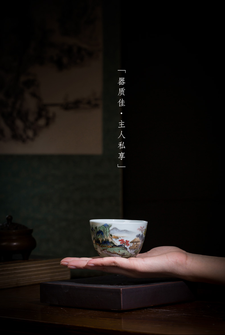 St the ceramic kung fu tea master cup pure hand draw pastel qingshan thatched cottage lie fa cup jingdezhen tea by hand