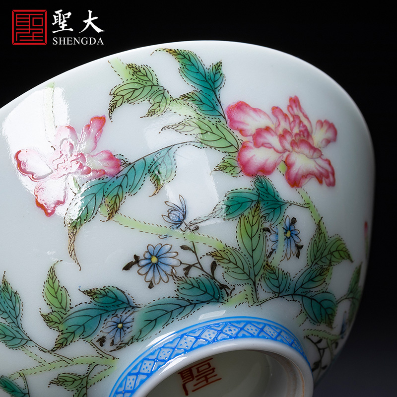 St the teacups hand - made flowers famille rose corn poppy ceramic kung fu master cup sample tea cup manual of jingdezhen tea service