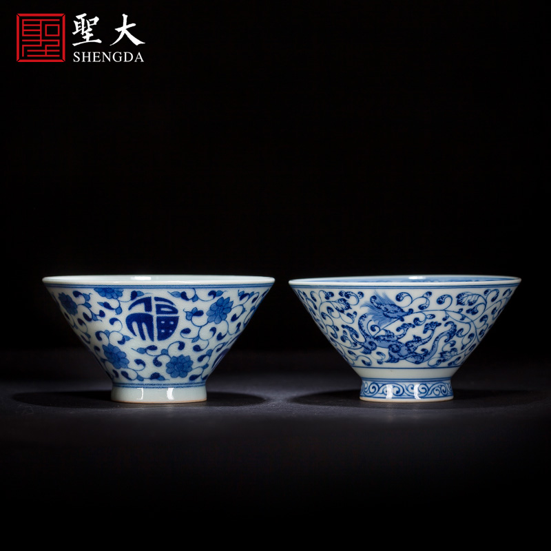 Santa teacups hand - made ceramic kungfu maintain jingdezhen blue and white tie up branch lines hat to master cup sample tea cup tea sets