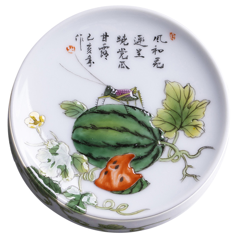 Holy big ceramic cover buy hand colored enamel watermelon des sauterelles cover all hand jingdezhen kung fu tea accessories