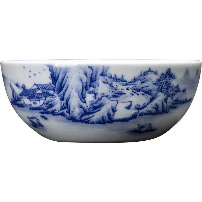 Holy big ceramic kongfu master cup hand - made porcelain of jiangnan landscape lying inside and outside foot cup of jingdezhen tea service by hand