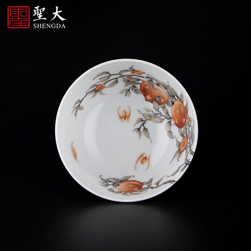 Holy big ceramic fuels the alum red ink in the branches of peach lines master cup sample tea cup jingdezhen high - grade tea set