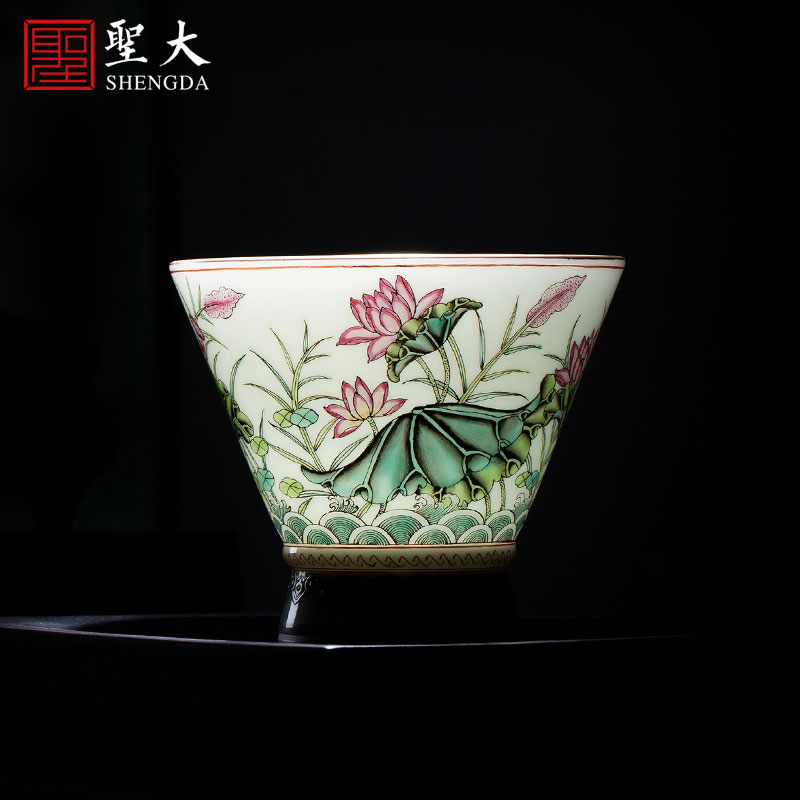 St large ceramic three tureen teacups hand - made pastel paint lotus pond was beautiful sceneries no riding bowl of jingdezhen tea service