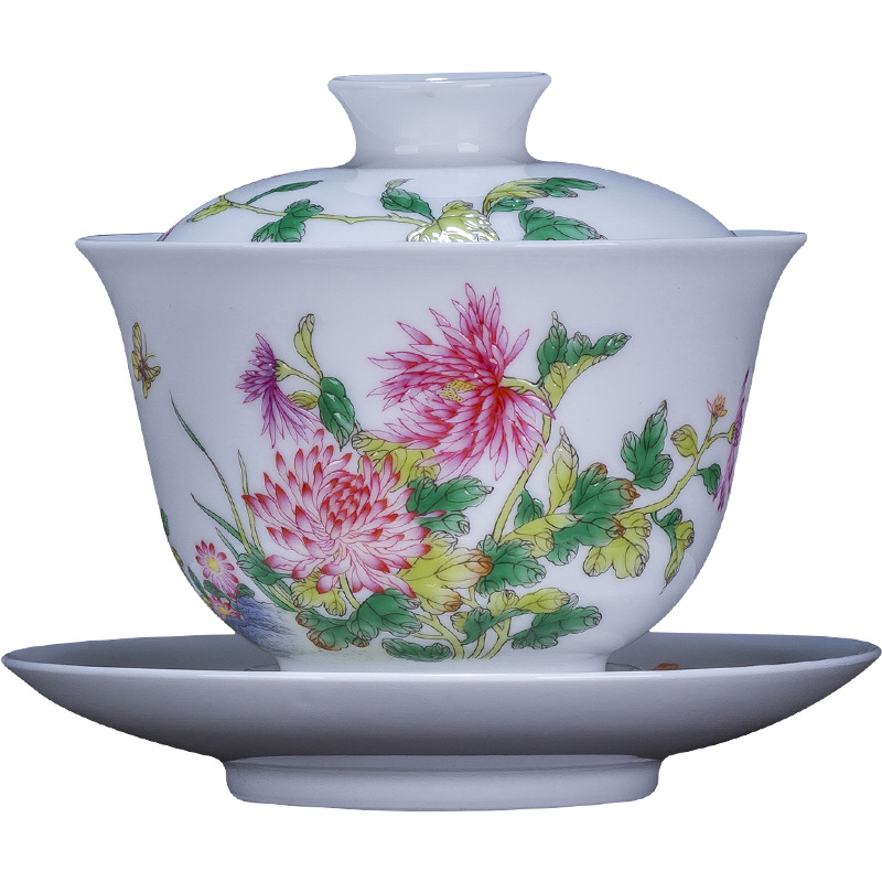 Holy big three to tureen hand - made ceramic colored enamel is the spit tureen tea bowl full manual of jingdezhen tea service